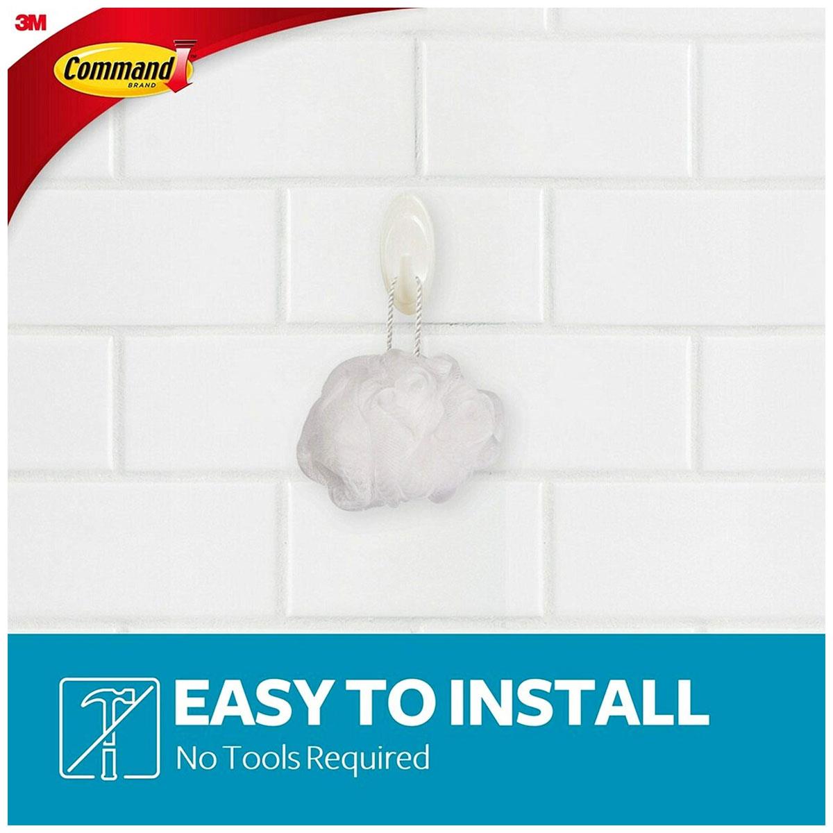 3M Command Bath Designer Hooks Medium White 2 Water Resistant Hooks with 4 Adhesive Strips 1.3kg Holding Power - Image 3