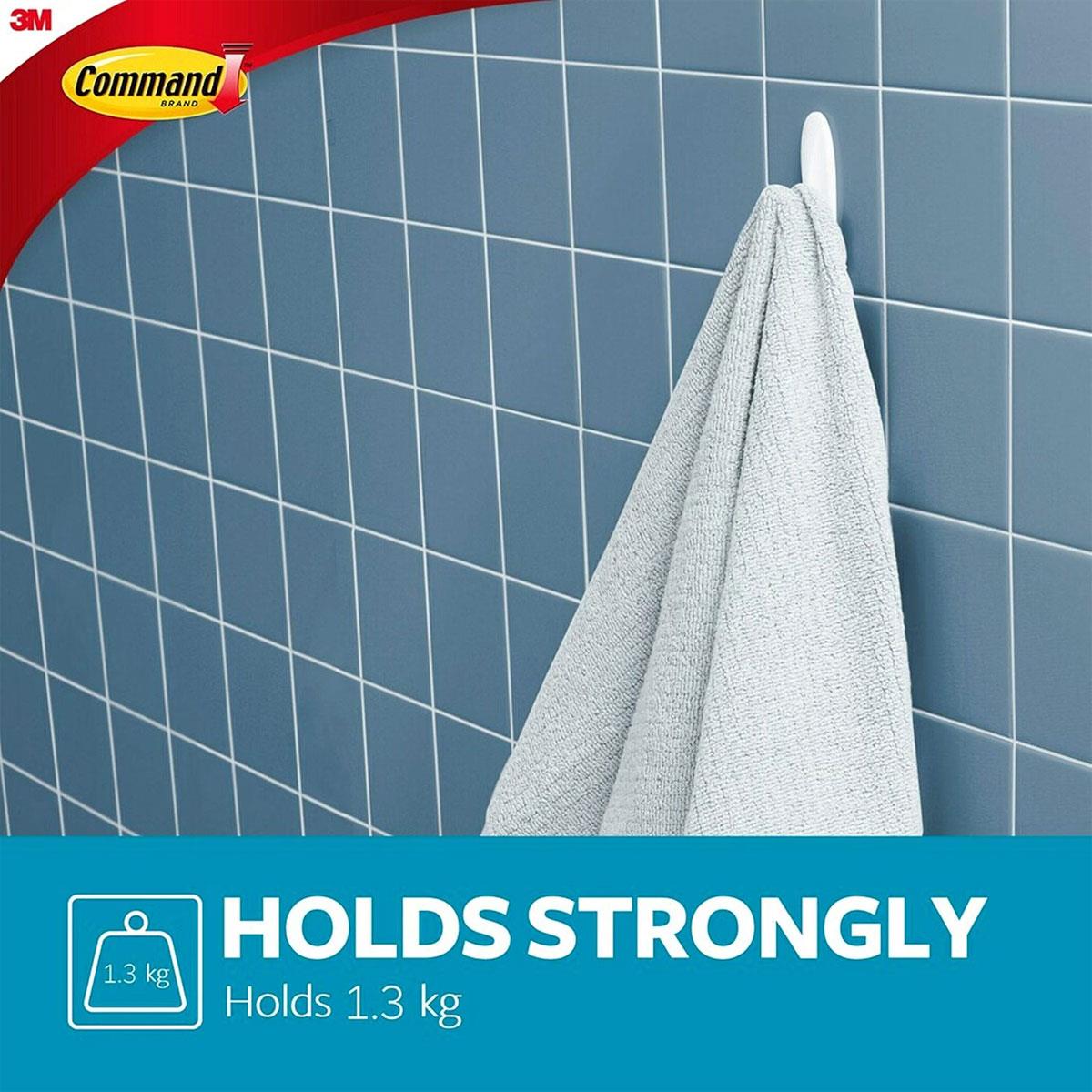 3M Command Bath Designer Hooks Medium White 2 Water Resistant Hooks with 4 Adhesive Strips 1.3kg Holding Power - Image 4