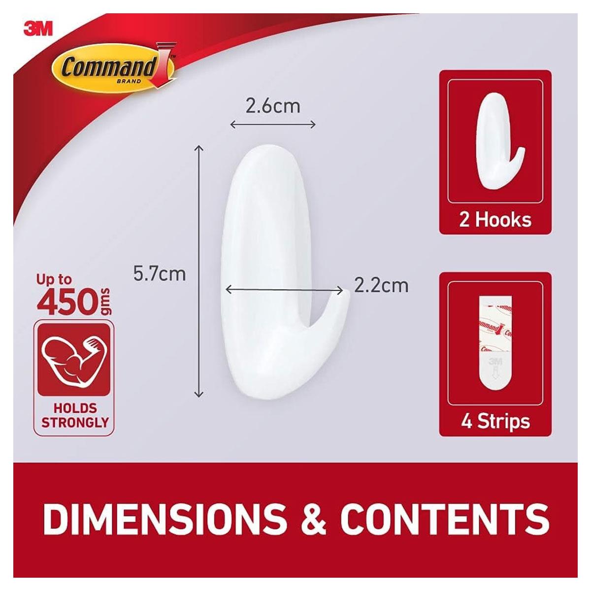 3M Command Small Designer Wall Hooks White 2 Hooks with 4 Adhesive Strips 450g Holding Power - Image 2