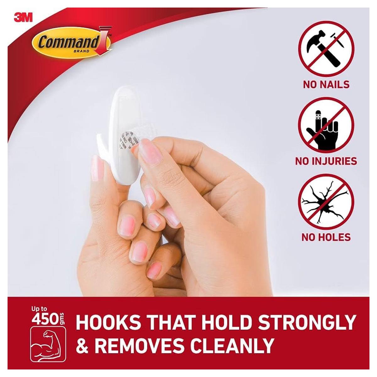 3M Command Small Designer Wall Hooks White 2 Hooks with 4 Adhesive Strips 450g Holding Power - Image 3