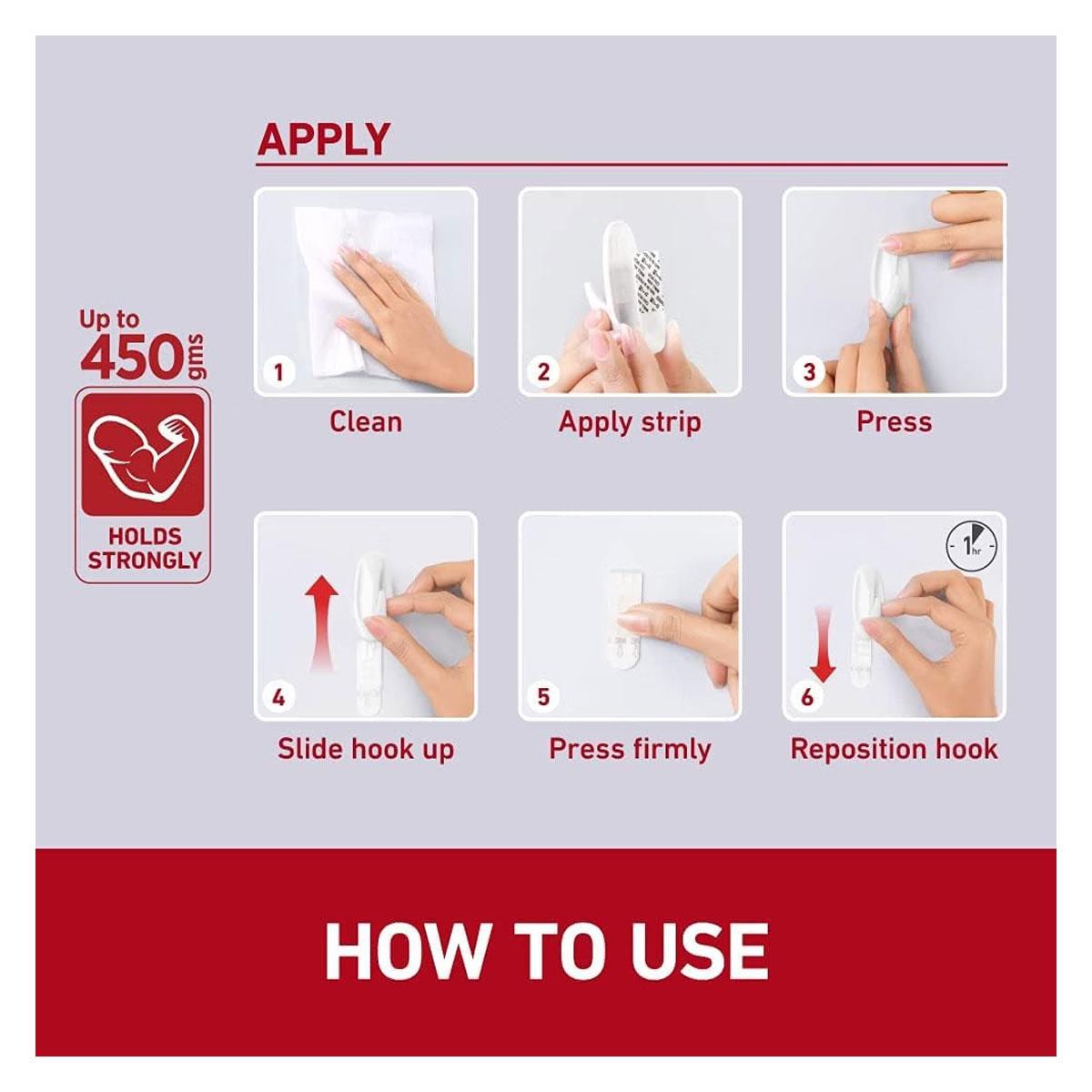 3M Command Small Designer Wall Hooks White 2 Hooks with 4 Adhesive Strips 450g Holding Power - Image 5