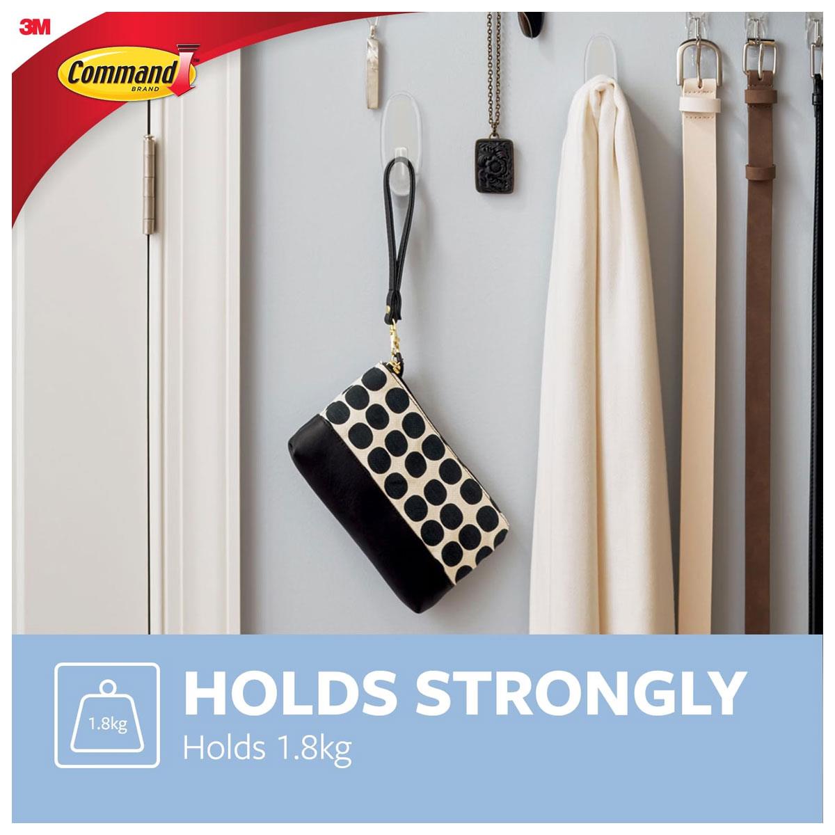 3M Command Hooks with Strips Large 1 Hook and 2 Large Strips 1.8 kg Holding Power Clear/Transparent - Image 6
