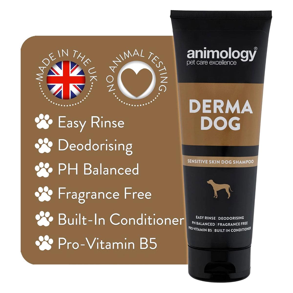 Animology Derma Dog Shampoo Sensitive Skin Fragrance Free Mild pH Balanced with Aloe Vera & Pro-Vitamin B5 250ml - Image 4