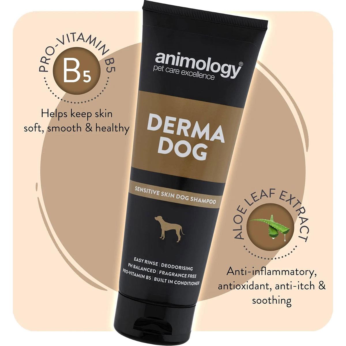 Animology Derma Dog Shampoo Sensitive Skin Fragrance Free Mild pH Balanced with Aloe Vera & Pro-Vitamin B5 250ml - Image 5
