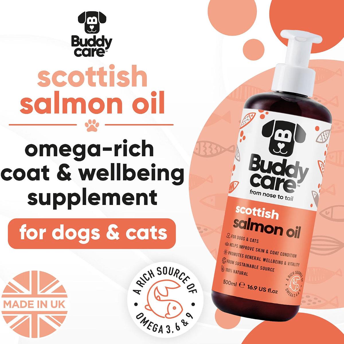 Buddycare Scottish Salmon Oil for Dogs & Cats Omega 3 Fish Oil Supplement Skin & Coat Support 500ml - Image 2