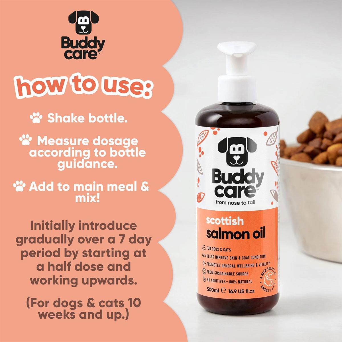 Buddycare Scottish Salmon Oil for Dogs & Cats Omega 3 Fish Oil Supplement Skin & Coat Support 500ml - Image 5