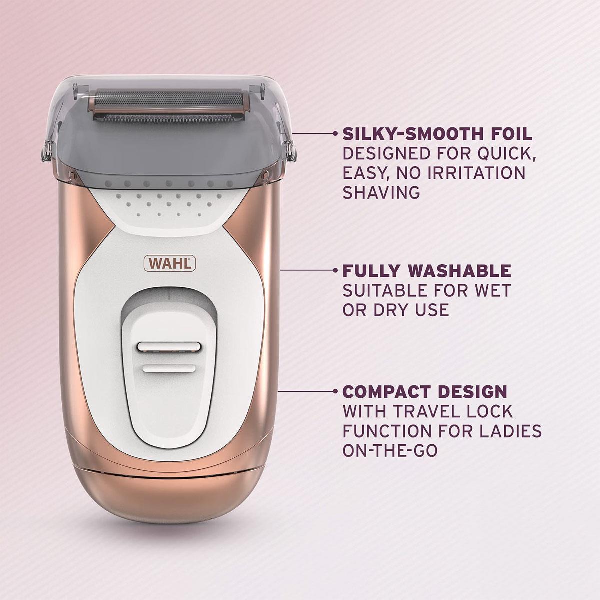 Wahl Rechargeable Showerproof Women's Electric Shaver - Pink & White Wet/Dry Travel Foil Razor - Image 2