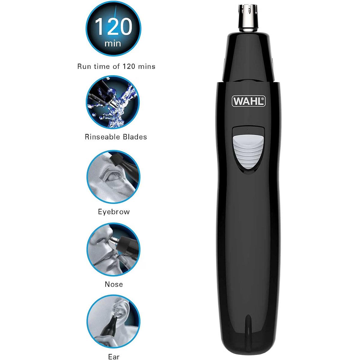 Wahl 3-in-1 Rechargeable Personal Trimmer Kit - Black Cordless Nose, Ear & Eyebrow Groomer - Image 2