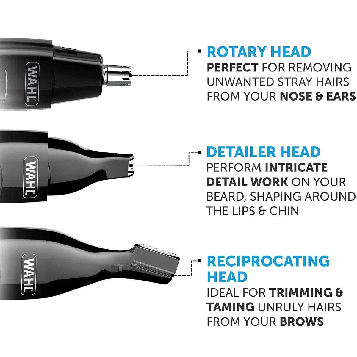 Wahl 3-in-1 Rechargeable Personal Trimmer Kit - Black Cordless Nose, Ear & Eyebrow Groomer - Image 3