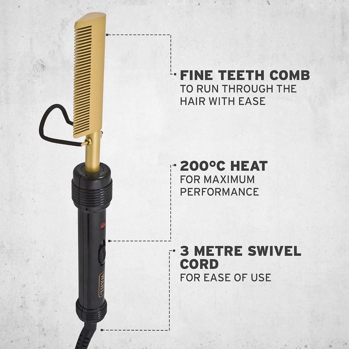 Wahl Electric Straightening Hot Comb for Afro Hair – Ceramic Heated Pick Styler with 200°C Max Heat & 3M Cord Gold - Image 2