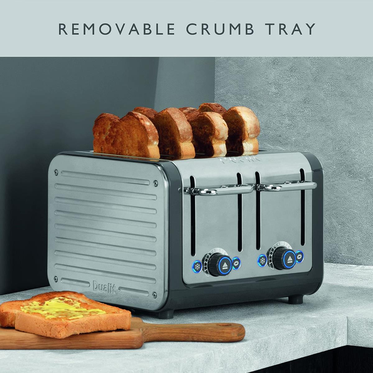 Dualit Architect 4 Slice Toaster Brushed Stainless Steel Grey With Extra Wide Slots And Bagel Function - Image 6