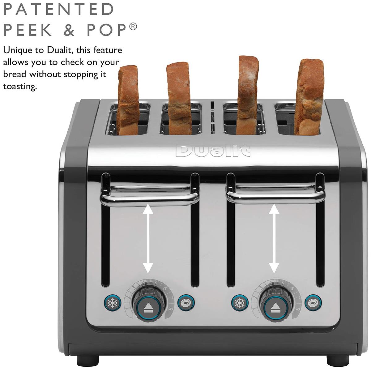 Dualit Architect 4 Slice Toaster Brushed Stainless Steel Grey With Extra Wide Slots And Bagel Function - Image 7