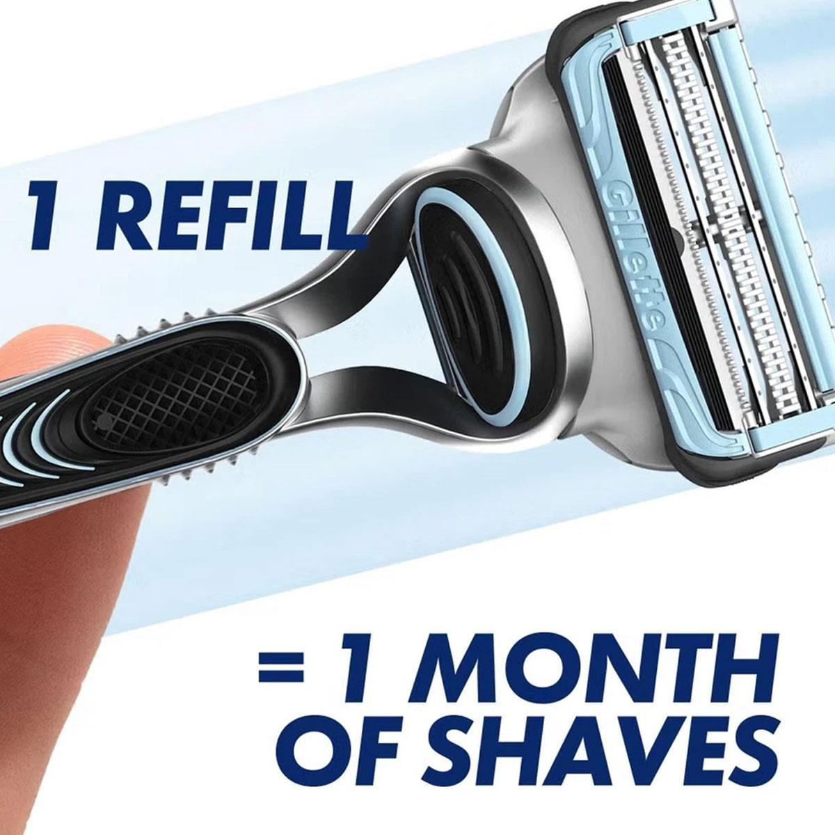 Gillette SkinGuard Sensitive Men's Razor 2 Blade Protective SkinGuard Bridge Aloe Lubrastrip Chrome and Blue 1 Handle 2 Refills - Image 5